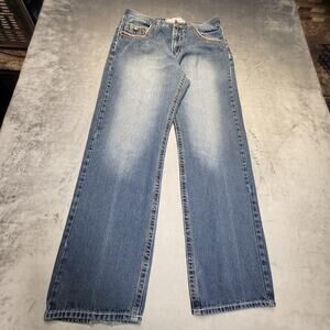 GT Jeans Mens 36x32 Blue Straight Relaxed Distressed Light Wash